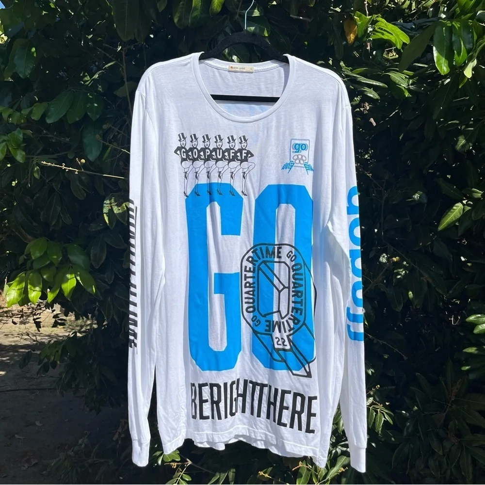 MARINE LAYER‎ white knit sport graphic long sleeve crew neck T-shirt